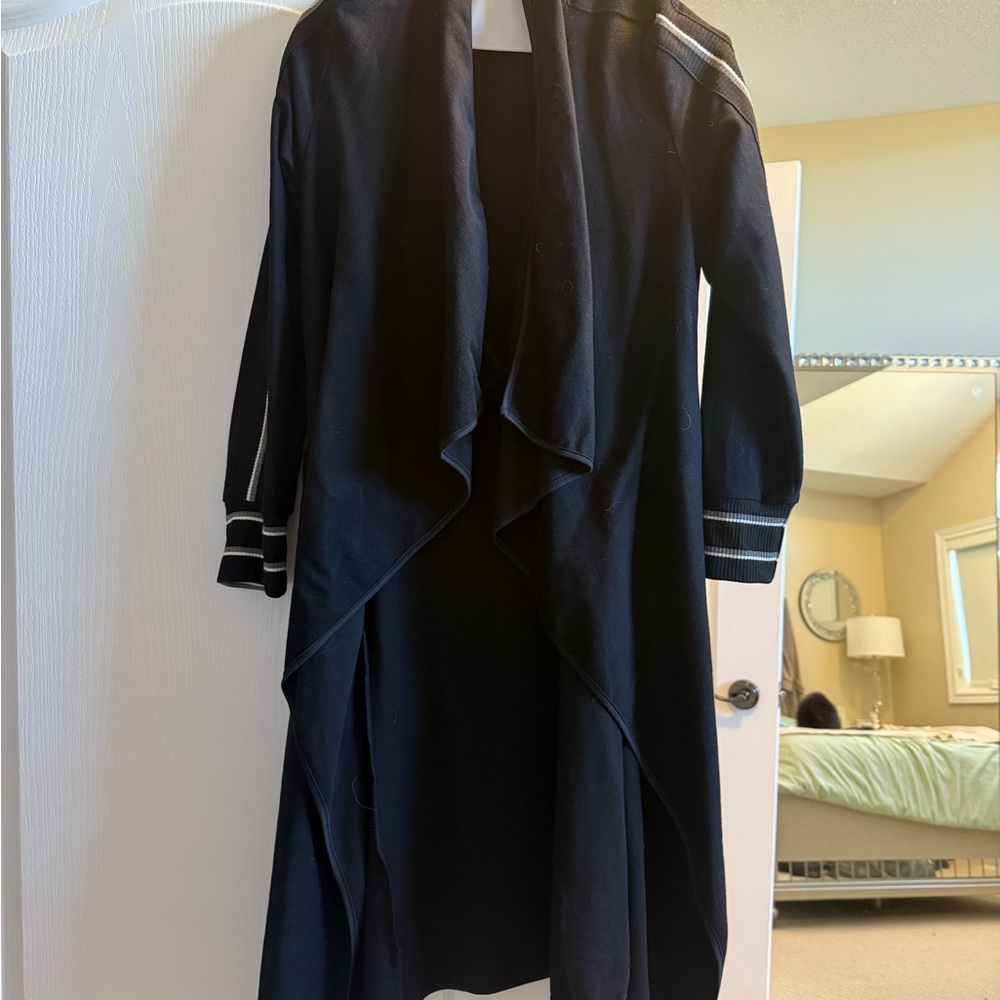 Black Long Cardigan with White Trim